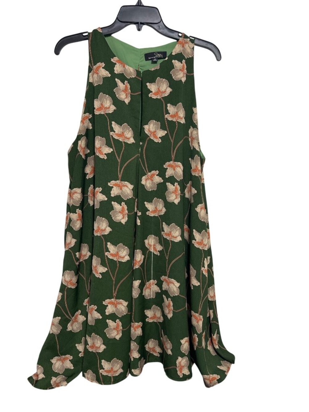 Suzanne Betro Womens Green Floral Sleeveless Swing Dress 2X Polyester